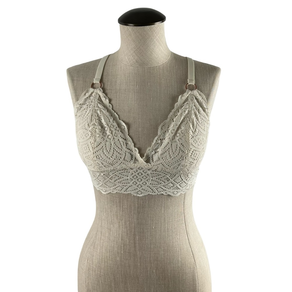 aerie Ivory Lace Bralette Criss-Cross Back Ivory Neutral Sz M